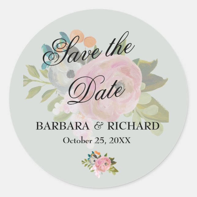 Pegatina Redonda Elegant Romantic Save the Date Envelope Seal (Anverso)