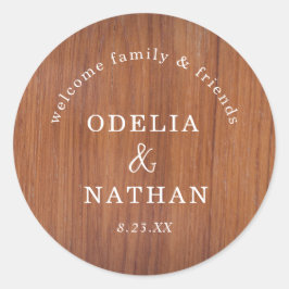 Pegatina Redonda Elegant Rustic Wood Grain Texture Arched Wedding