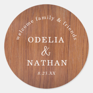 Pegatina Redonda Elegant Rustic Wood Grain Texture Arched Wedding