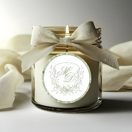 Pegatina Redonda Elegant Sage Green Botanical Crest Wedding