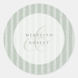Pegatina Redonda Elegant Sage Green Stripes & Ampersand Wedding