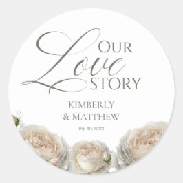 Pegatina Redonda Elegant Sage Greenery Roses Wedding 