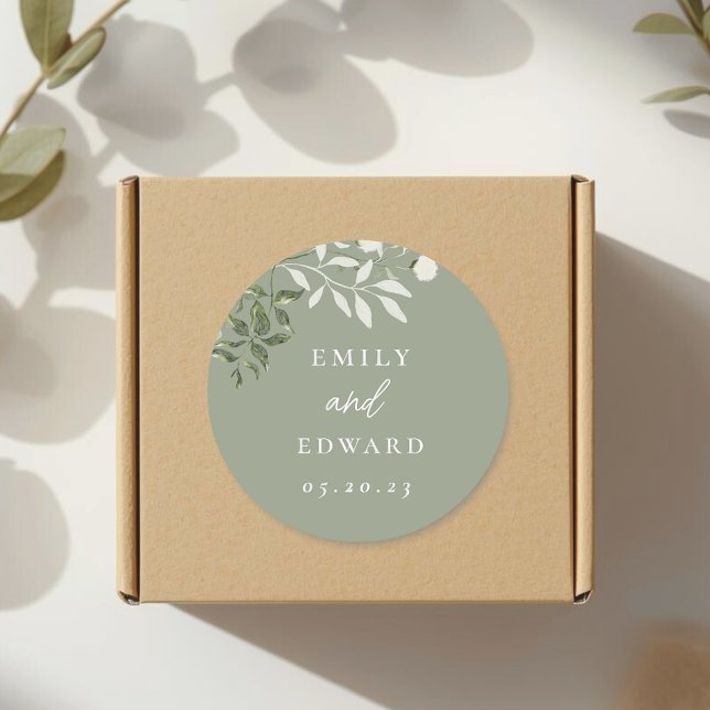 Pegatina Redonda Elegant Sage Greenery Wedding Envelope Seal (Subido por el creador)