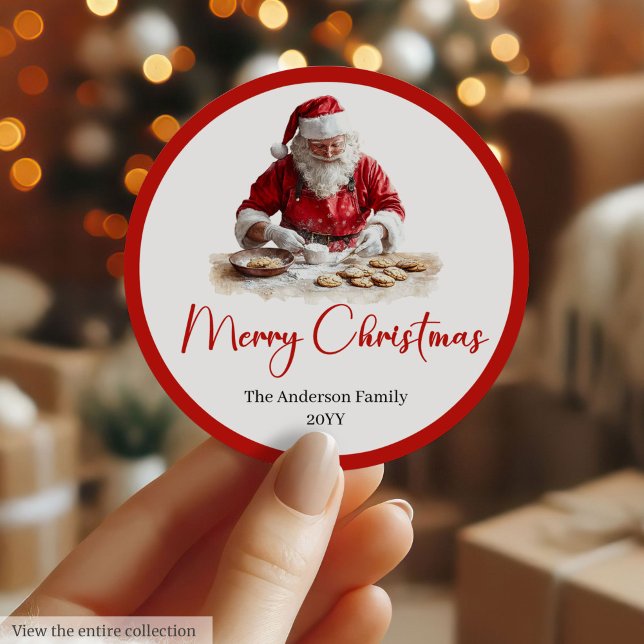 Pegatina Redonda Elegant Santa Claus Gift Label Sticker Template (Elegant Santa Claus Gift Label Sticker Template)