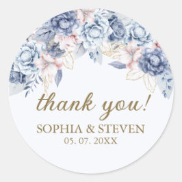 Pegatina Redonda Elegant Sapphire & Ivory Floral Wedding 