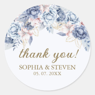 Pegatina Redonda Elegant Sapphire & Ivory Floral Wedding