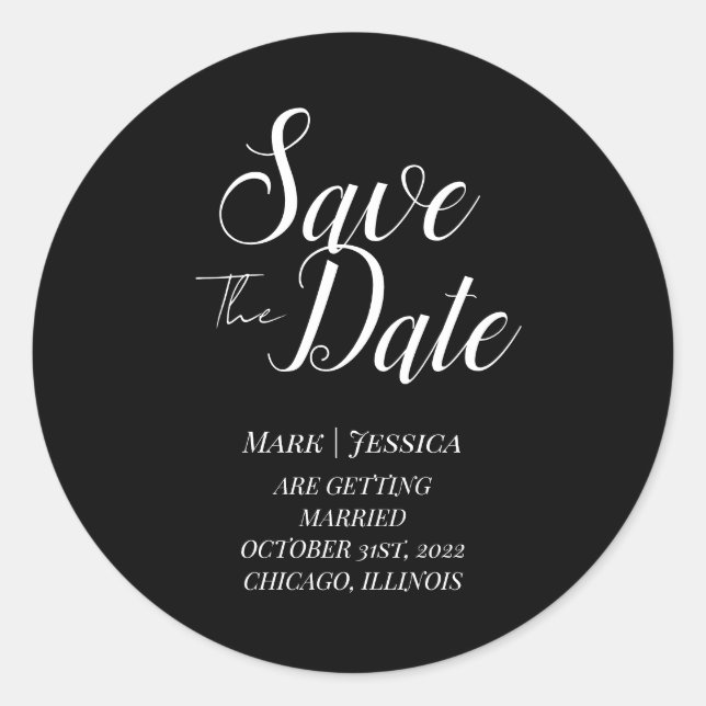 Pegatina Redonda Elegant Save The Date Thank you Card (Anverso)
