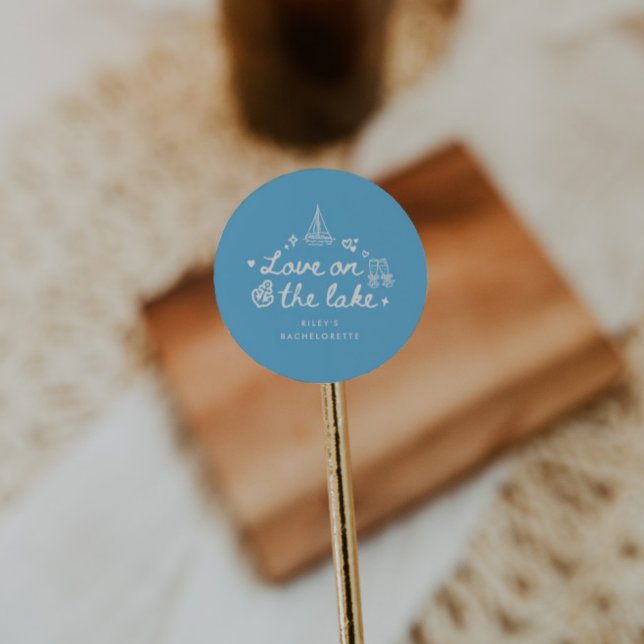 Pegatina Redonda Elegant Script Blue Lake Bachelorette Party (Subido por el creador)