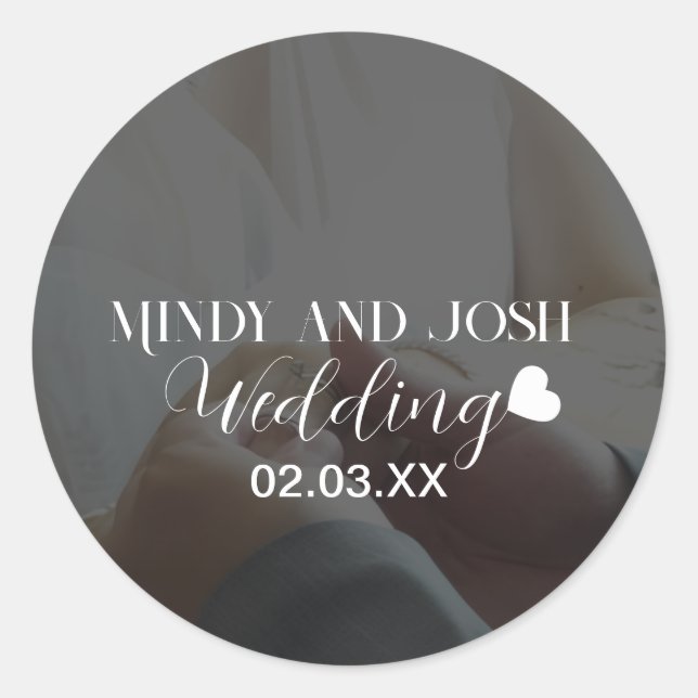 Pegatina Redonda Elegant Script Heart Photo  (Anverso)