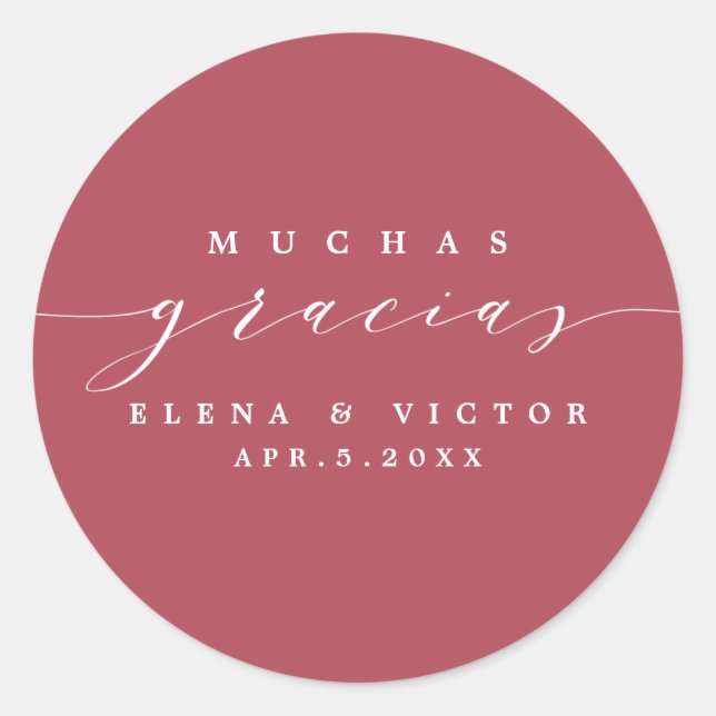 PEGATINA REDONDA ELEGANT SCRIPT MUCHAS GRACIAS | STICKER DE GRACIAS (Anverso)