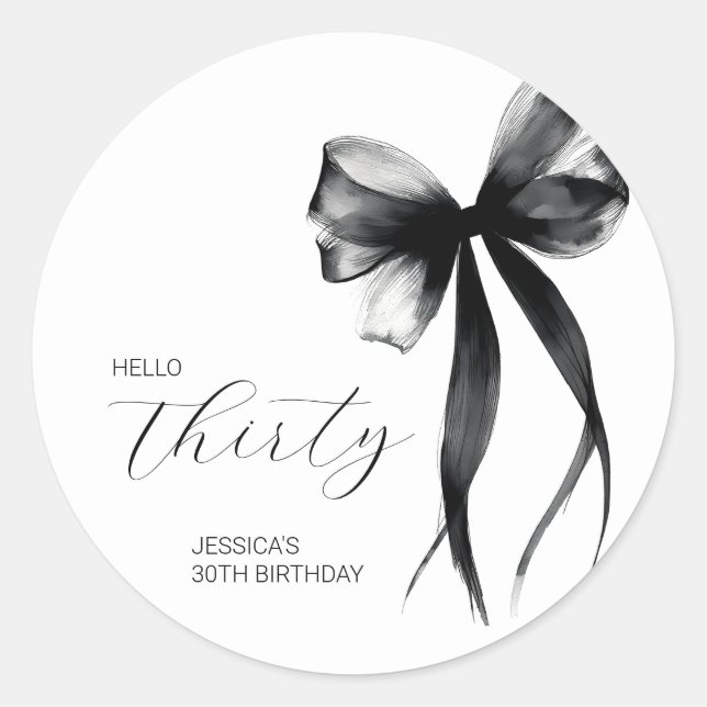 Pegatina Redonda Elegant Script Thirty Bow 30th Birthday Party (Anverso)