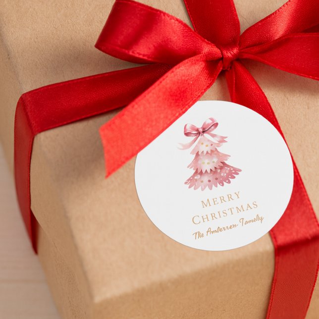Pegatina Redonda Elegant Simple Modern Pink Christmas Tree  (Subido por el creador)
