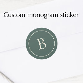 Pegatina Redonda Elegant Simple Monogram Pine Green Envelope Seal