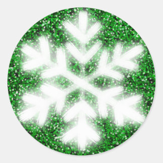 Pegatina Redonda Elegant sparkling glitter green frosty snowflake