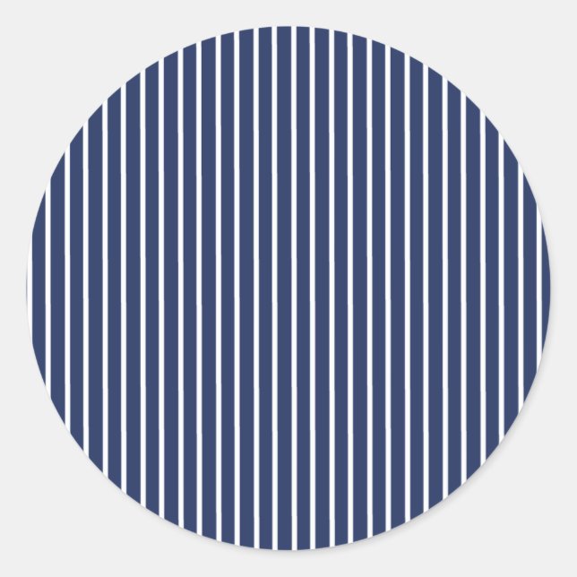 Pegatina Redonda Elegant Stripes White - Navy Blue (Anverso)
