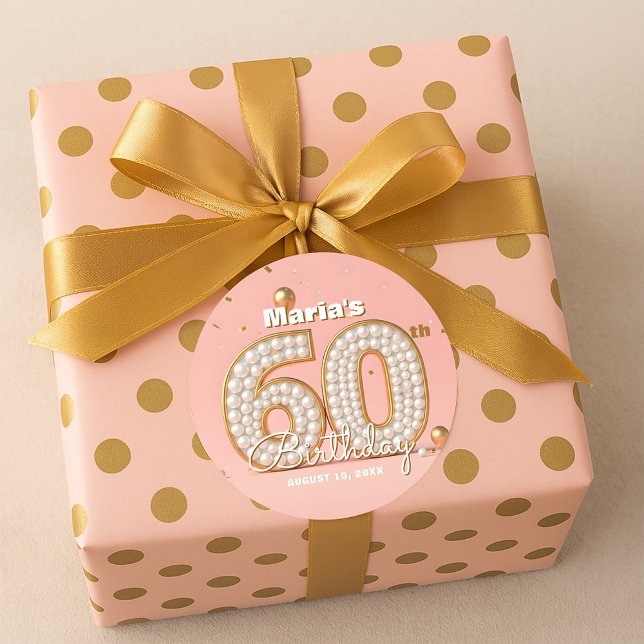 Pegatina Redonda Elegant Stylish Pearl Gold Soft Pink 60th Birthday (Subido por el creador)