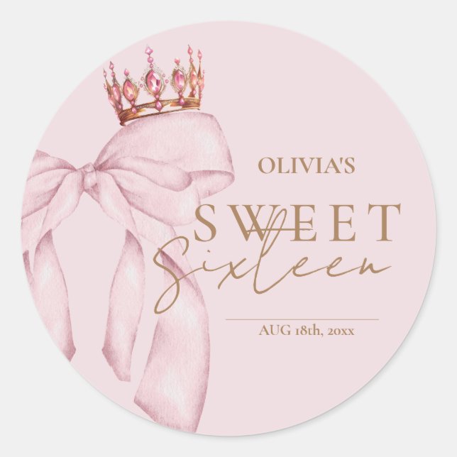 Pegatina Redonda Elegant Sweet Sixteen Birthday (Anverso)