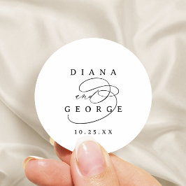Pegatina Redonda Elegant Swirl Script Simple Wedding favors