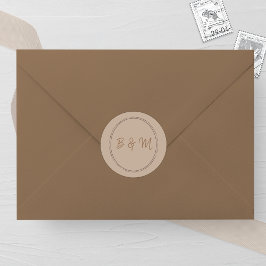 Pegatina Redonda Elegant Taupe Monogram Wedding