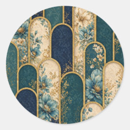 Pegatina Redonda Elegant Teal & Gold Floral Arch Sticker