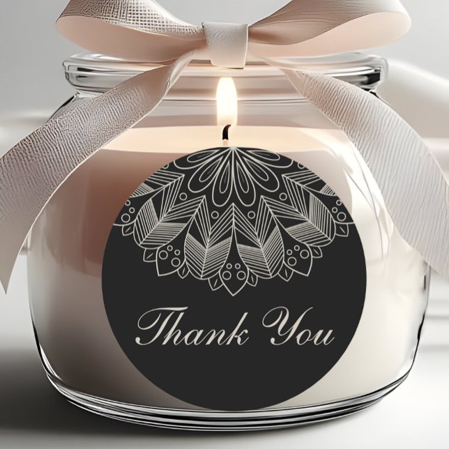 Pegatina Redonda Elegant Thank You Mandala Indian Black Wedding (Subido por el creador)