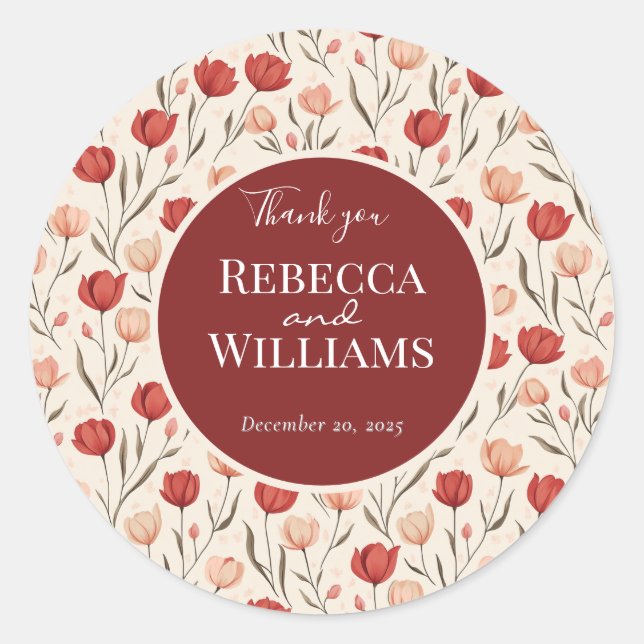 Pegatina Redonda Elegant Tulip Wedding Sticker (Anverso)
