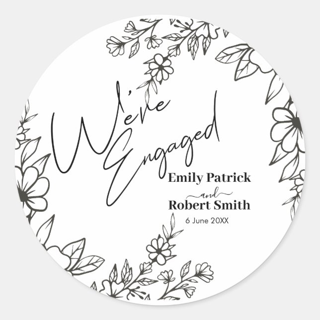 Pegatina Redonda Elegant Typography we're engaged (Anverso)