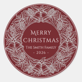 Pegatina Redonda Elegant Vintage Burgundy Red White Christmas Holid