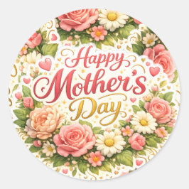 Pegatina Redonda Elegant vintage floral Mother's Day envelope