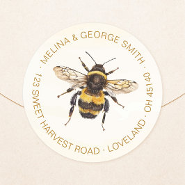 Pegatina Redonda Elegant Watercolor Bumblebee Return Address