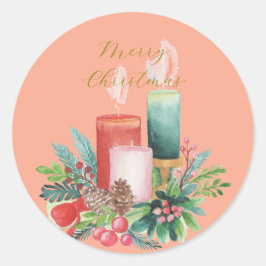 Pegatina Redonda Elegant Watercolor Candlelight Christmas Card