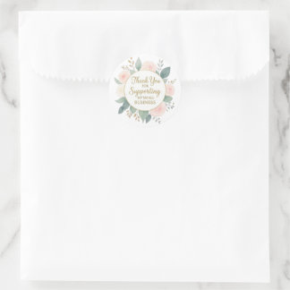 Pegatina Redonda Elegant Watercolor Floral Thank You For Supporting