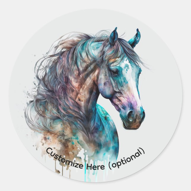 Pegatina Redonda Elegant Watercolor Horse Portrait Sticker (Anverso)