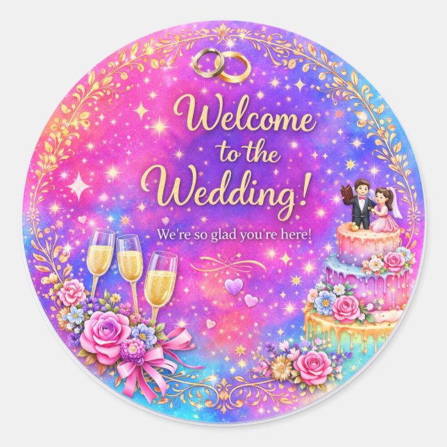 Pegatina Redonda Elegant Wedding Welcome Sticker (Anverso)