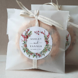 Pegatina Redonda Elegant Winter Christmas Floral Wedding