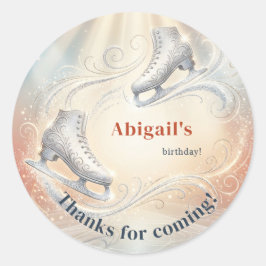 Pegatina Redonda Elegant Winter Ice Skating Birthday 