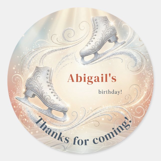 Pegatina Redonda Elegant Winter Ice Skating Birthday  (Anverso)