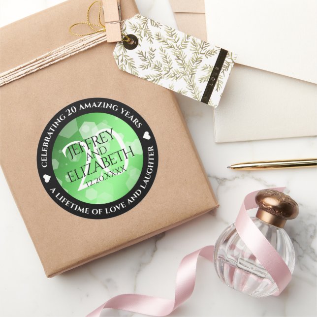 Pegatina Redonda Elegante 20° Aniversario del Boda Esmeralda (Regalar)