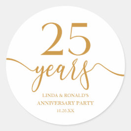 Pegatina Redonda Elegante 25º aniversario Boda de Champagne