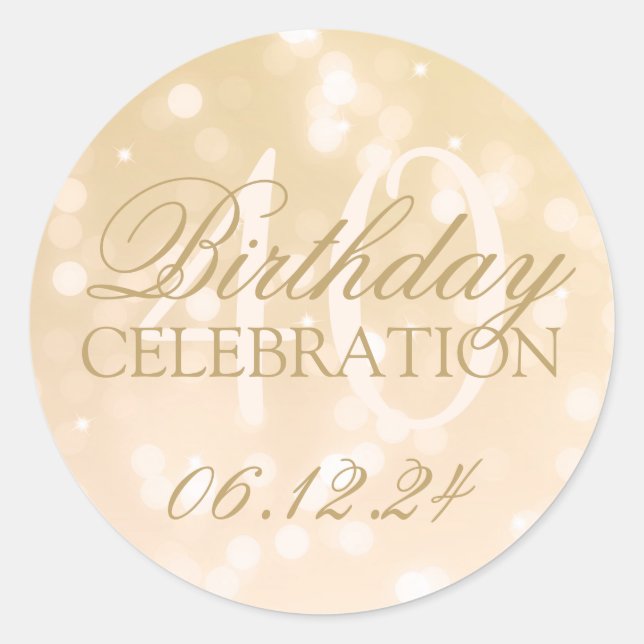 Pegatina Redonda Elegante 40.º cumpleaños Luces de espuma de Bokeh  (Anverso)