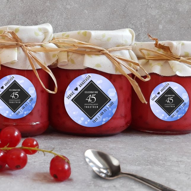 Pegatina Redonda Elegante 45° Aniversario del Boda de Sapphire (Elegant 45th Sapphire Wedding Anniversary Round Sticker Cover Photo.)