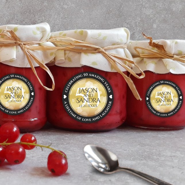 Pegatina Redonda Elegante 50° Aniversario del Boda de Oro (Elegant 50th Golden Wedding Anniversary Round Sticker Cover Photo.)