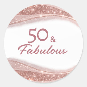 Pegatina Redonda Elegante 50 & Fabuloso Cumpleaños de Oro Rosa