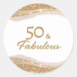 Pegatina Redonda Elegante 50 & Fabuloso Cumpleaños en Oro