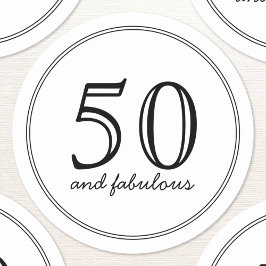 Pegatina Redonda Elegante 50 y fabuloso cumpleaños de la tipografía