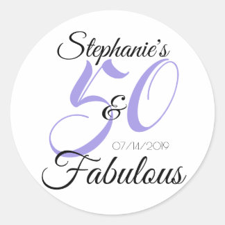 Pegatina Redonda Elegante 50 y Fabuloso Cumpleaños Personalizado