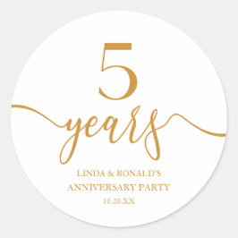 Pegatina Redonda Elegante 5° Aniversario del Boda de Champagne