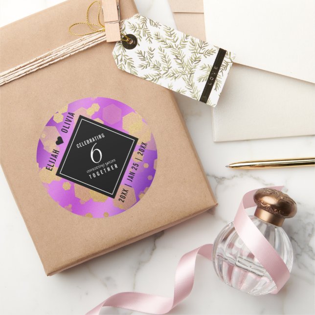 Pegatina Redonda Elegante 6º Aniversario del Boda Ametista (Regalar)