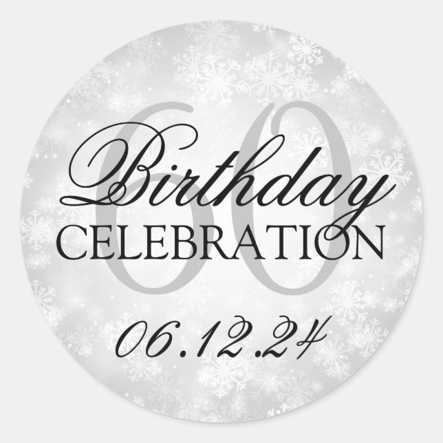 Pegatina Redonda Elegante 60 cumpleaños Silver Winter Wonderland (Anverso)