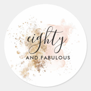 Pegatina Redonda Elegante 80 Y Fabuloso, 80 Aniversario De La Mujer